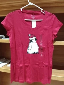 Charter Club Women's Pajama Short Sleeve Sleep Shirt,Holiday Penguin, Red, LARGE - Picture 1 of 8