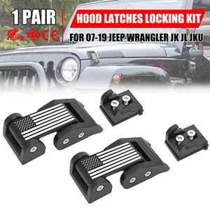 Black Aluminum Hood Locking Latch Catch Kit For Jeep Wrangler JK JKU 2007-2018 - Picture 1 of 8