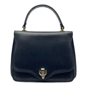 Vintage 50s SAKS FIFTH AVE Leather Top Handle Handbag Satchel Bag ITALY BLACK - Picture 1 of 18