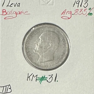 BULGARIE - 1 LEVA 1913 - Pièce de Monnaie en Argent // Qualité : TTB - Picture 1 of 2