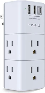 6 Outlet Extender Surge Protector, Multi Plug Outlet with 3 USB Ports, Rotating  - Picture 1 of 1