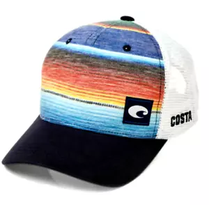 GORRA AJUSTABLE COSTA DEL MAR BAJA MALLA A RAYAS CAMIONERO TOTALMENTE NUEVO - Imagen 1 de 3