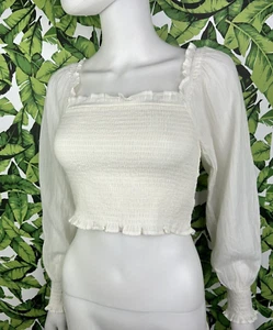 Nuovo con etichetta! Aerie Crop Top Donna Taglia XS Stile Boho Hippie Elastico con Ruffle - Foto 1 di 8