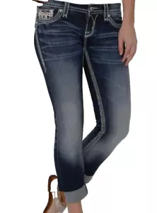 Rock Revival Avery Blue Jeans 28 X 27 (uncuffed) Thick Stitch (crop capri) - Picture 1 of 14