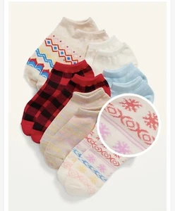 Old Navy Kids Size Medium ~ Ankle Socks ~ 6 Pack ~ Red Blue Solid Snowflake NWT - Picture 1 of 2