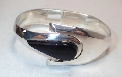  Brazalete CII Mexicano Pesado Plata Esterlina Ónix Lágrima Bisagras 58 Gramos  Foto 1 de 4