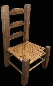 Antique  WOODEN DOLL CHAIR  Woven Cane Seat Mini Wooden Display Chair G70 - Picture 1 of 12