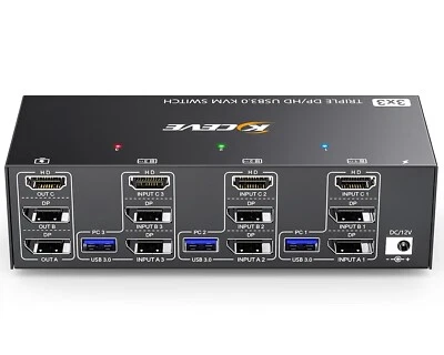 KCEVE KVM Switch 3 PC 3 Monitore 8K@60Hz, 4K@144Hz, USB 3.0 KVM Switch Triple - Bild 1 von 4