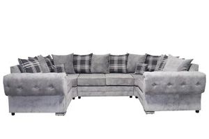 VERONA grey  U Shape Fabric Corner Sofa - Picture 1 of 1