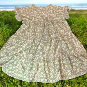 Floral Dress Womens Small Ditsy Flowers Light Green Cottage Core Ruffle Mini - Picture 1 of 12