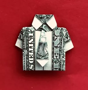 Dollar Origami Hemd & Krawatte, sorgfältig gefaltet neuer 1-Dollar-Schein, in einer Zellophantüte - Bild 1 von 1