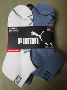 New Mens Puma 6 Pair Training Quarter Crew Athletic Socks. - Picture 1 of 3