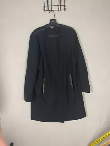 Vince Women's Long Black Coat Leather Trim Size Small Zip Cotton Knit - Picture 1 of 19