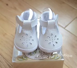 Bottines berceau cuir blanc bébé cerf cuir blanc berceau chaussures filles prématurées taille 00 pré neuf avec étiquette - Photo 1 sur 2