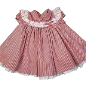 C.I Castro & Co Vintage Dress Baby Girl 24 Mo Red White Stripe Eyelet Party USA - Picture 1 of 10