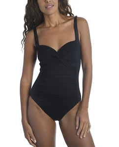 Women Over The Shoulder Ruched Twist Front Bandeau One Piece Swimsuit Black XXXL - Picture 1 of 4