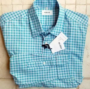 Camicia media Hyden Yoo New York Turchese Tattersall 100% cotone - Foto 1 di 2