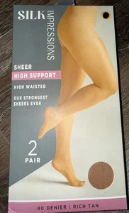 Impresiones de seda ~ 2 pares de pantimedias para mujer color tostado rico 40 denier transparentes ~ 3XL - Imagen 1 de 3