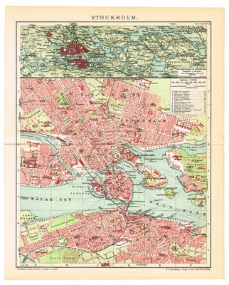 Stockholm  DATED  1911 Original  Antique Vintage  MAP  SWEDEN  city plan - Image 1 of 4