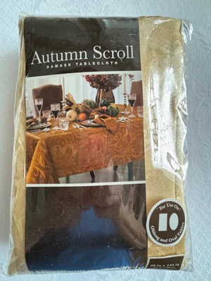 NEW Town & Country LIving BB&B Autumn Scroll Gold Damask Tablecloth 144" Oblong - Image 1 of 4