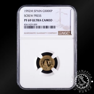 1992 - 5000 PESETAS Oro - V Aniversario - Prensa - NGC PF69 UC - Picture 1 of 2