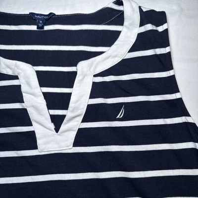 Nautica Womens XL Breton Stripes Sleeveless V-neck Stretch Cotton Polo Casual - Image 1 of 4