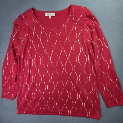 Suéter Philosophy Feminino 1X Pulôver Cravejado Vermelho Mescla de Cashmere Boho Office Top - Imagem 1 de 4
