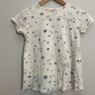 Zara Girls White & Black Stars Shirt Size 10 Ivory Cream - Image 1 of 4