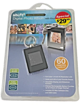 SHIFT3 Digital Photo Album with Keychain USB2 Rechargeable 60 Photo Capacity - Image 1 of 2
