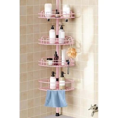 Carrito de ducha de esquina ajustable estante de tensión de 4 niveles a prueba de óxido ahorro de espacio nuevo Foto 1 de 4