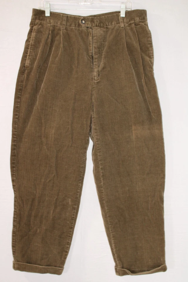 Pantalones de pana plisados Chereskin para hombre 36 x 30 marrón 100 % algodón puño dobladillo Foto 1 de 4