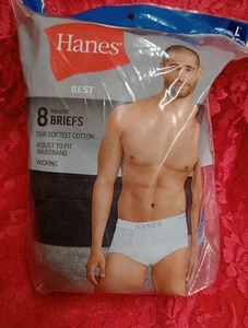 Hanes Men's 8 Pack Best Brief Size L Black/Grey - Picture 1 of 2
