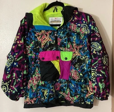 Chaqueta de esquí vintage Obermeyer Juniors talla S años 80 multicolor con patrón de la era de los 80 Foto 1 de 4
