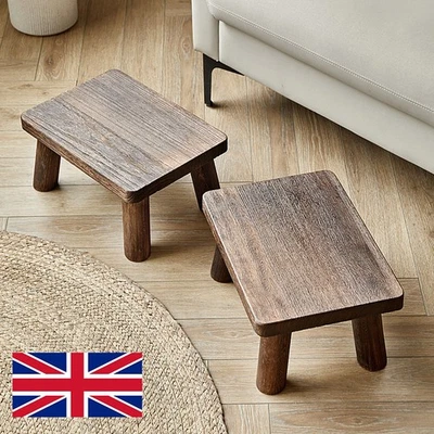 UK Wooden Step Stool Low Stool Small Bench for Adults Kids Footstool Rectangle B - Image 1 of 4