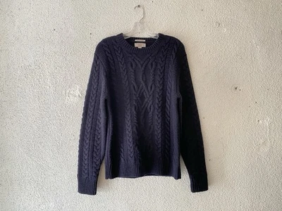 WALLACE & BARNES navy CABLE KNIT SHETLAND CREWNECK SWEATER M Fisherman - Image 1 of 4