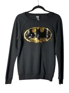 Women’s Batman Black Sequin Logo Pullover Sweatshirt Small DC Comics Long Sleeve - Picture 1 of 9