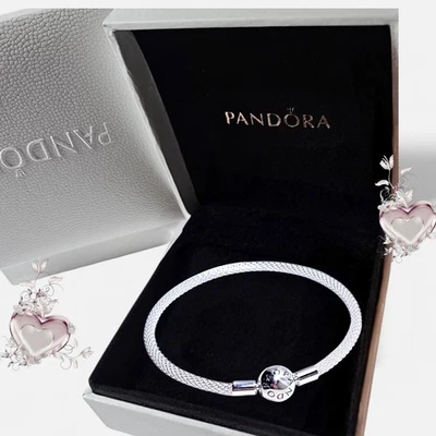 Pulsera Pandora Momentos Plata Cierre Suave Malla 596543 VENDEDOR DE EE. UU. Foto 1 de 4