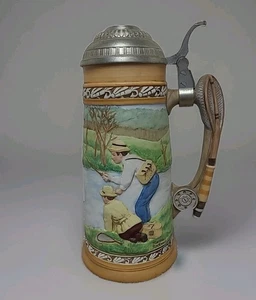 Vintage Norman Rockwell 10" Birra Stein Tankard Edizione Limitata "Fishin Pals" #581 - Foto 1 di 13