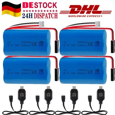 4Pack Hootracker 7,4V 2000mAh 20C LiPo Batterie aufladbar mit USB Kabel 5500-2P - Bild 1 von 4
