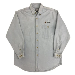 Vintage Lee Denim Shirt Blue Mens M Relaxed Fit Button Up Cotton Long Sleeve - Picture 1 of 13