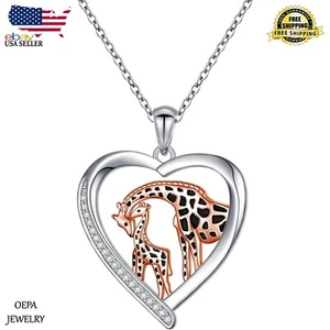 Collana Giraffa Argento Sterling 925 Cuore Giraffa Regali per Donna Collana - Foto 1 di 6