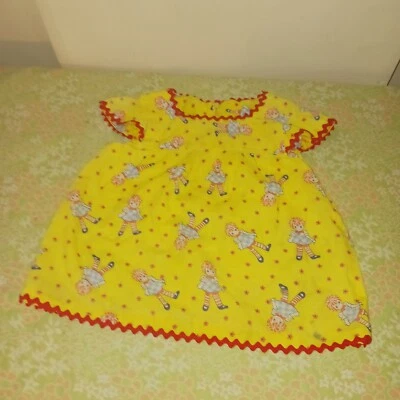 Vintage Dress Raggedy Ann Dress 70s 80s Boho Bold Piping Measurements In Photos  - Image 1 of 4