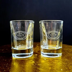 2 JACK DANIELS WHISKEY SQUARE OLD No 7 Logo Shot glasses 1.5 oz Clear Embossed - Picture 1 of 6