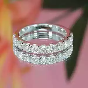 2 CT Lab-Created Diamond Half Eternity Wedding Band Ring Real 925 Silver SZ 6.5 - Picture 1 of 3