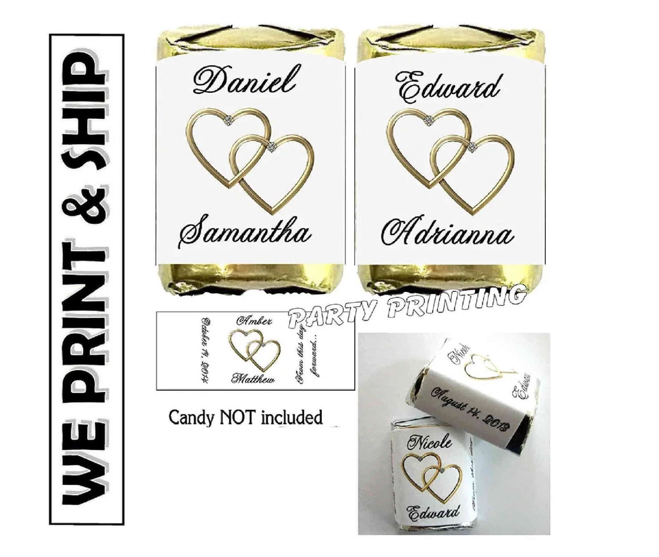 GOLD HEARTS 婚礼爱好者糖果包装标签 ~ 个性化 — 第 1/1 张图片