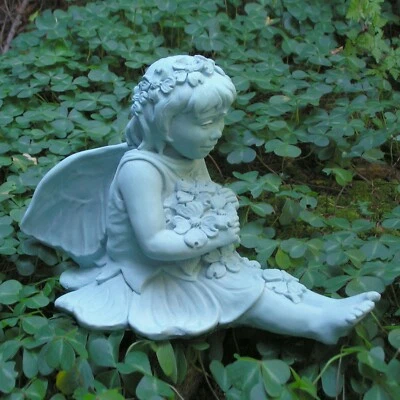 Cast Stone Cement Concrete Dogwood Fairy Outdoor Garden Statue 10"  - Image 1 of 4