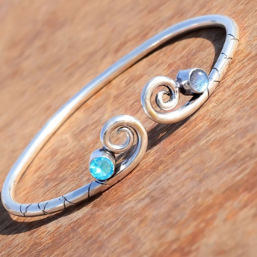 VALENTINO Bracciale in argento sterling 925 con pietra preziosa labradorite e topazio blu per papà