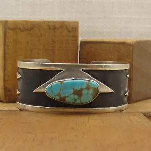 Handmade Sterling Silver and Turquoise Cuff Bracelet + - Picture 1 of 3