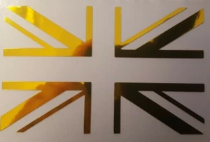 UNION JACK FLAGGE GOLD CHROM AUFKLEBER DECAL HELM MOTORRAD 70MM X 42MMx4 - Bild 1 von 2