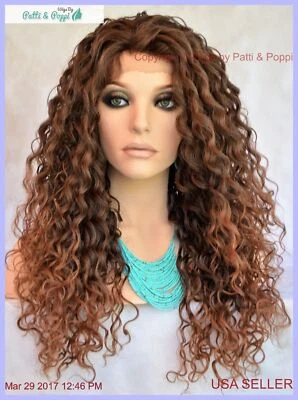 Peluca Rizada Larga Frontal de Encaje Color T1B.30 Preciosa Estilo Sexy Vendedor de EE. UU. 1172 Foto 1 de 4